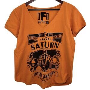 FYI For Your Information T-Shirt Orange Large Black Witchy Saturn Whimsygoth